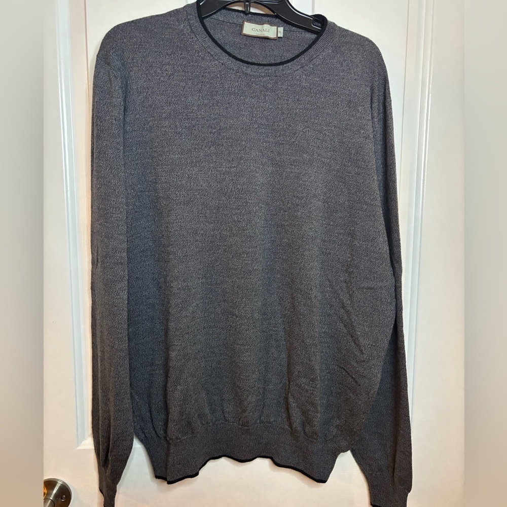 EUC CANALI Classic Gray with Black trim Men's Wool Sweater size 58(48US)